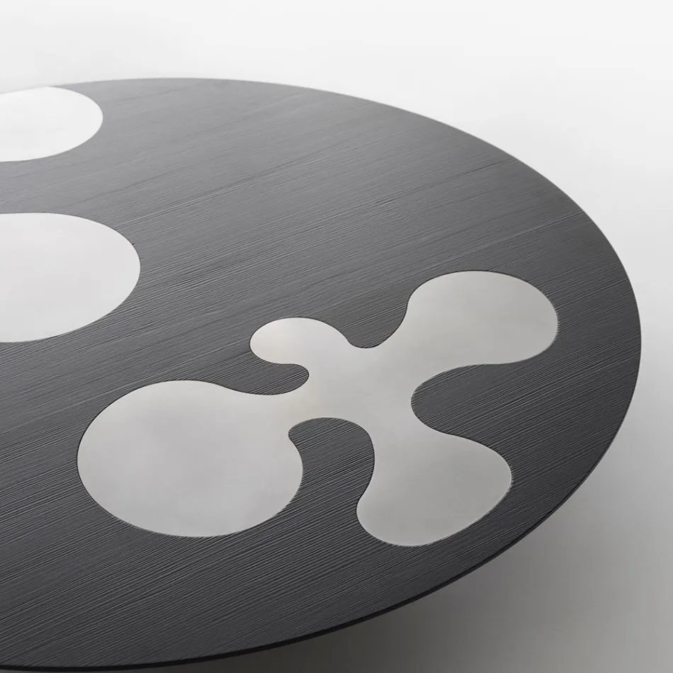 Mesa de centro em lariço laqueado preto com detalhes em aço inoxidável acetinado - Vergine Viadurini