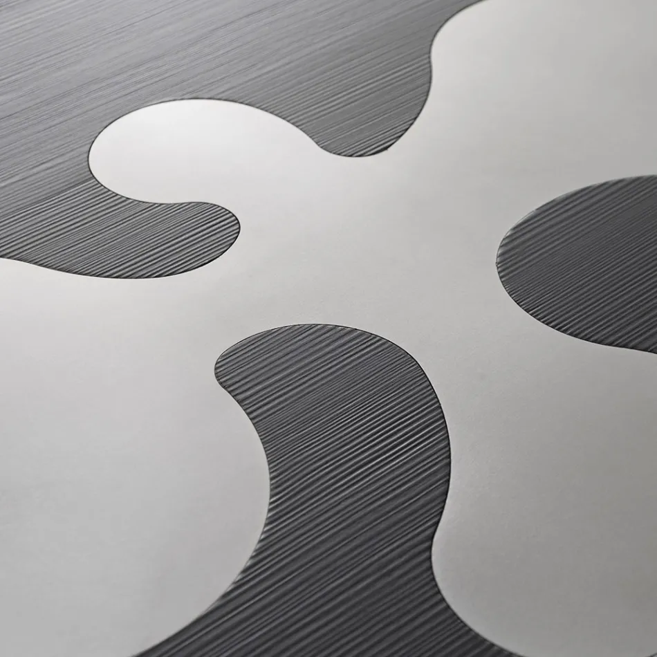 Mesa de centro em lariço laqueado preto com detalhes em aço inoxidável acetinado - Vergine Viadurini