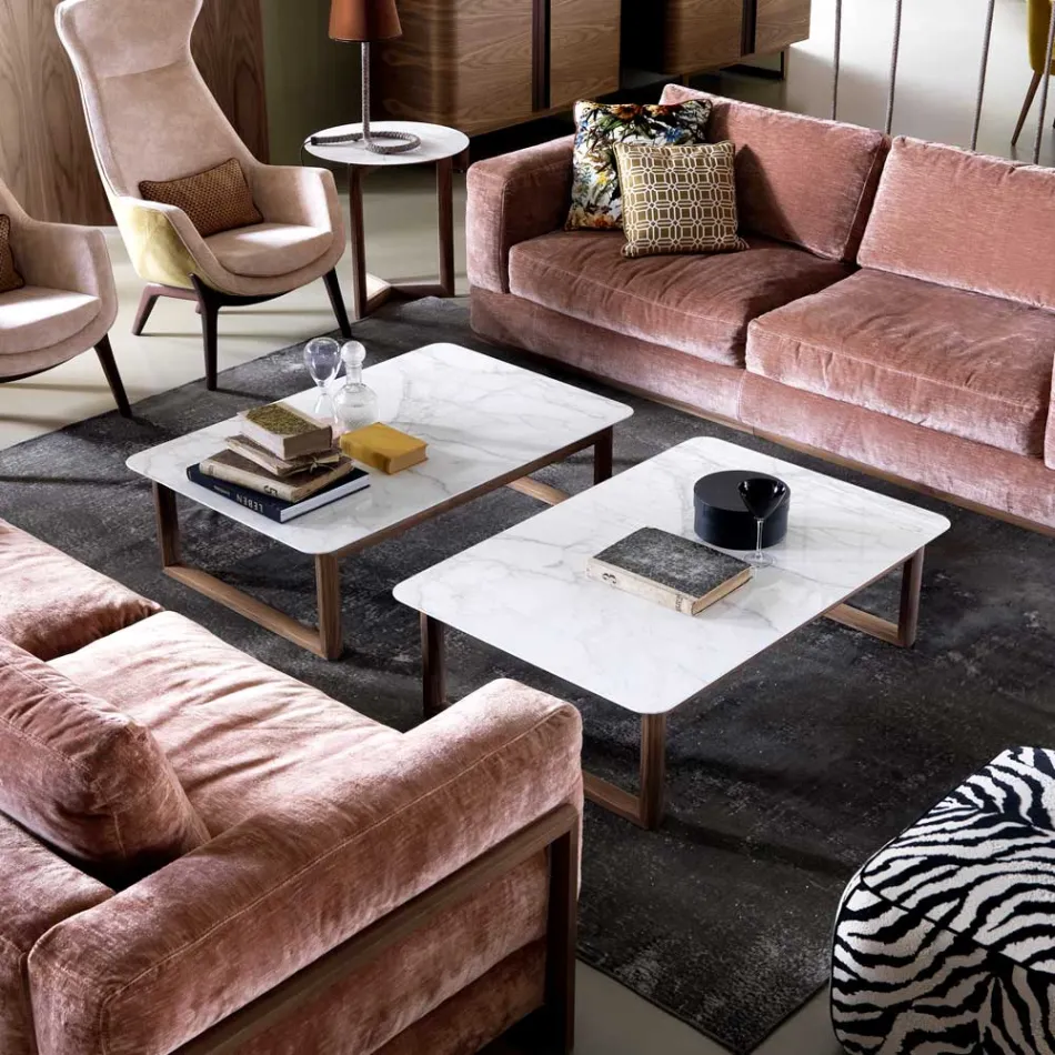 Grilli York design de madeira maciça e mesa de centro de mármore feita na Itália Viadurini