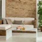 Mesa de centro com tampo de vidro temperado curvo de 10 mm e efeito mármore - Aiello Viadurini