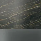 Mesa lateral para sofá para sala de estar com tampo de cerâmica e vidro fumê - Aleatório Viadurini