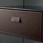 Mesa lateral para sofá ou mesinha de cabeceira em vidro fumê com gaveta de couro - Linzy Viadurini