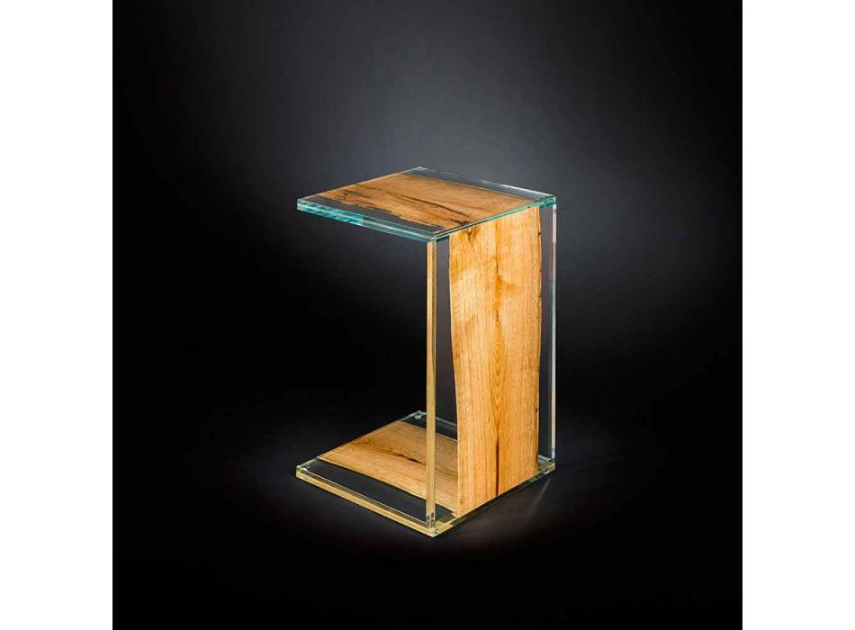 Mesa de centro moderna em vidro veneziano e perna de madeira de briccola Viadurini