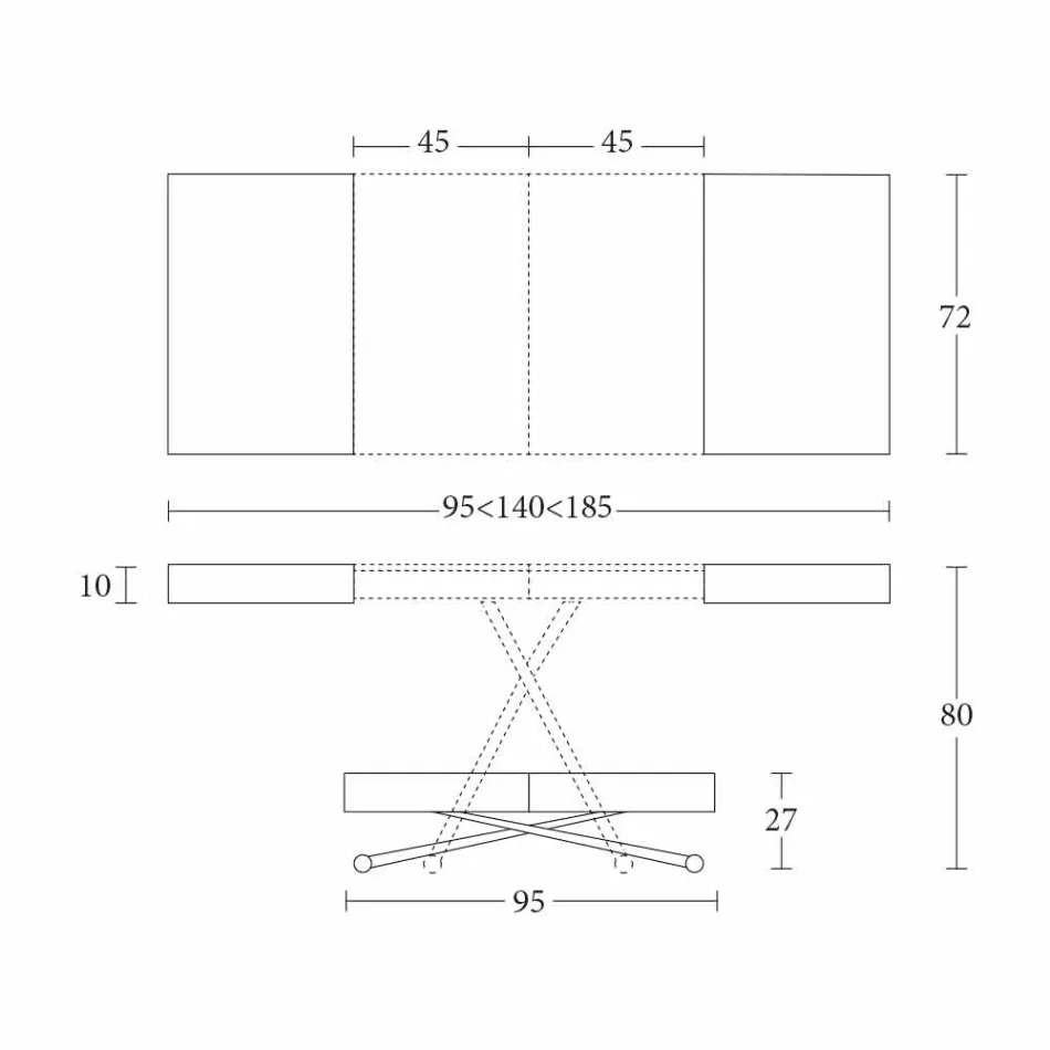 Mesa de centro moderna em madeira e metal transformável made in Italy - Spirit Viadurini