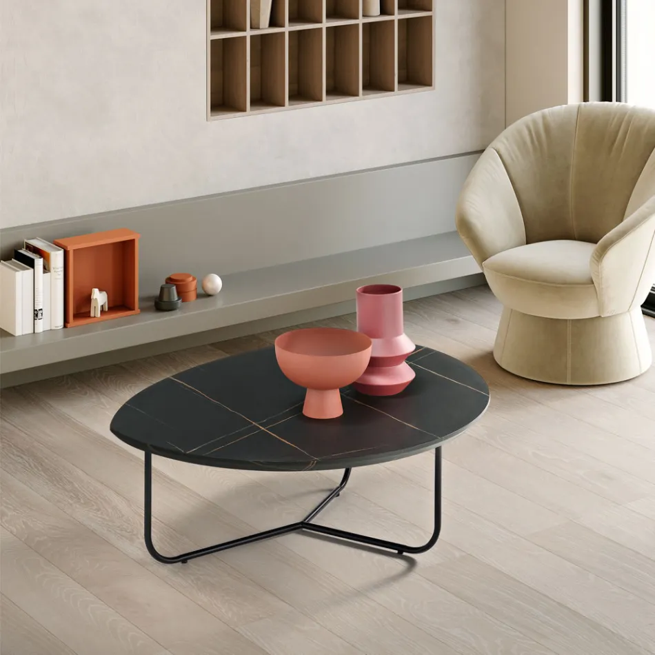 Relia - Mesa de centro moderna em MDF e metal pintado com diversos acabamentos. Viadurini
