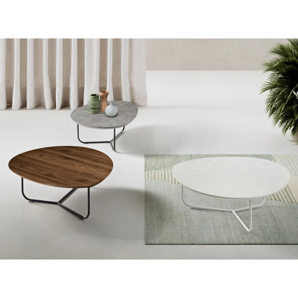 Relia - Mesa de centro moderna em MDF e metal pintado com diversos acabamentos. Viadurini