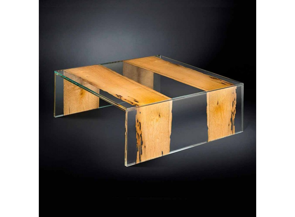mesa de café de vidro contemporâneo e madeira Briccola veneziano Viadurini