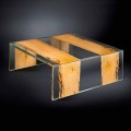 Mesa de centro quadrada de vidro e madeira Venezia