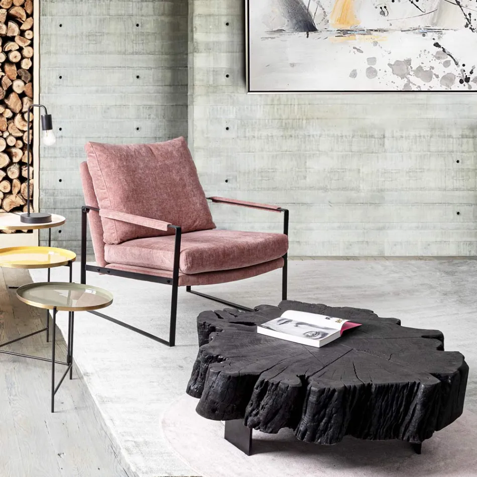 Mesinha Homemotion Preto em Aço e Madeira de Acácia Natural - Camala Viadurini