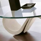 Mesa de centro oval em vidro chanfrado e mármore sintético made in Italy - Barbera Viadurini
