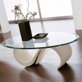 Mesa de centro oval em vidro chanfrado e mármore sintético made in Italy - Barbera