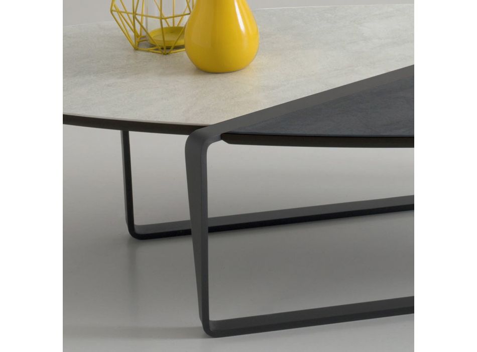 Mesa de centro oval de metal para sala de estar e tampo de cerâmica bicomponente - Comacchio Viadurini