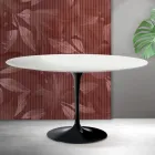 Mesa de centro oval Saarinen Tulip, 41 cm de altura, em cerâmica Florim branca fosca - Scarlet Viadurini