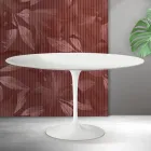 Mesa de centro oval Saarinen Tulip, 41 cm de altura, em cerâmica Florim branca fosca - Scarlet Viadurini
