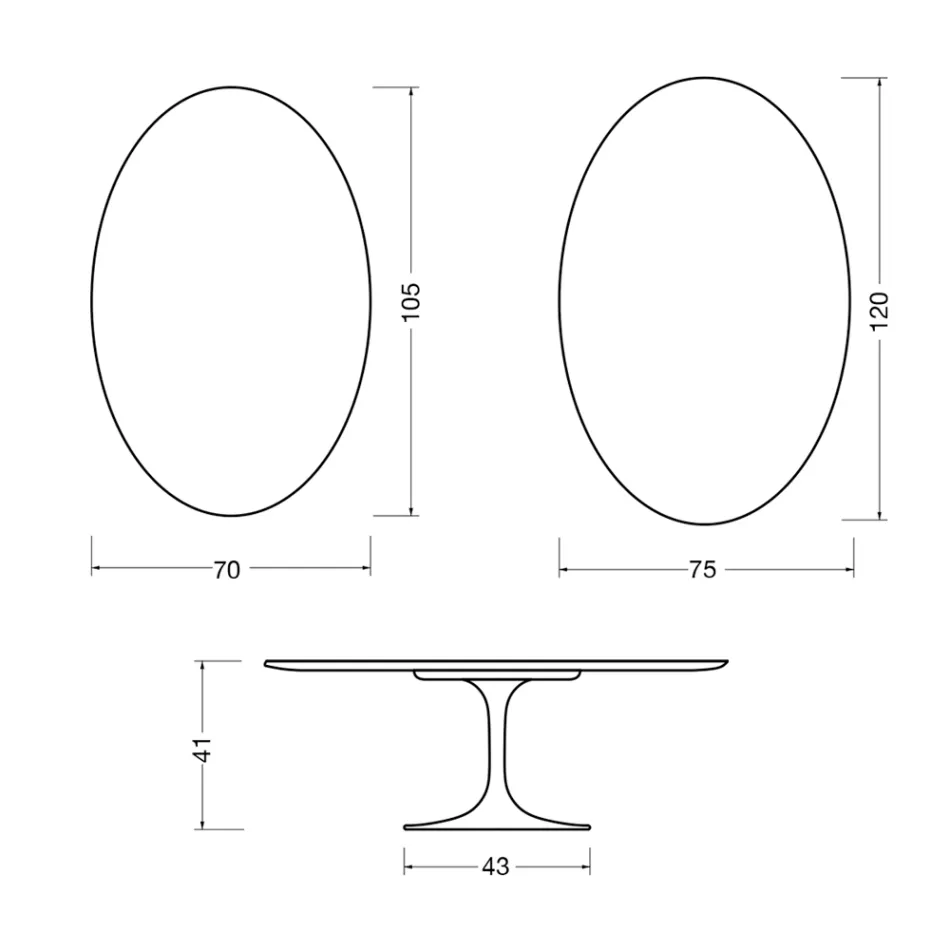 Mesa de centro oval Saarinen Tulip, 41 cm de altura, em cerâmica Florim branca brilhante - Scarlet Viadurini
