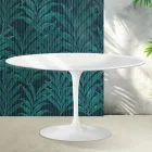 Mesa de centro oval Saarinen Tulip, 41 cm de altura, em cerâmica Florim branca brilhante - Scarlet Viadurini