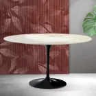 Mesa de centro oval Saarinen Tulip, 41 cm de altura, em cerâmica fosca Florim Calacatta Gold - Scarlet Viadurini