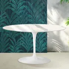 Mesa de centro oval Saarinen Tulip, 41 cm de altura, em cerâmica Statuario Florim brilhante - Scarlet Viadurini