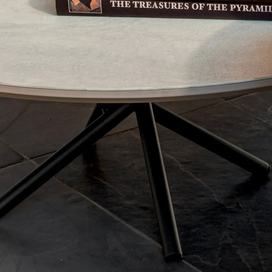 Mesa de centro redonda para sala de estar com base metálica e cerâmica Oapca - Shanghai Viadurini