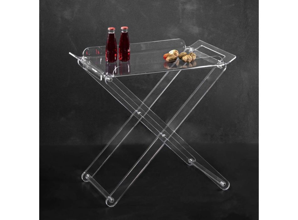 Mesa dobrável com bandeja de cristal acrílico transparente - Makete Viadurini