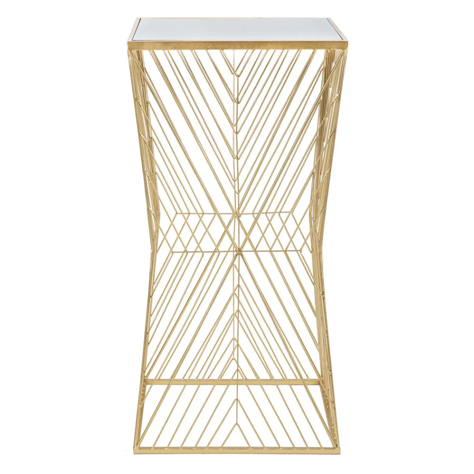 Mesa telefônica em ferro dourado e tampo em vidro espelhado - Olivia Viadurini