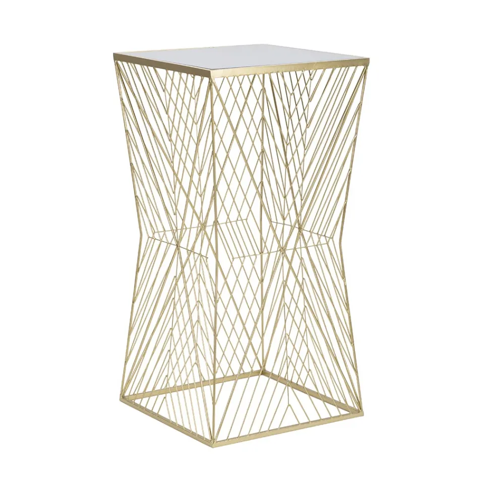 Mesa telefônica em ferro dourado e tampo em vidro espelhado - Olivia Viadurini