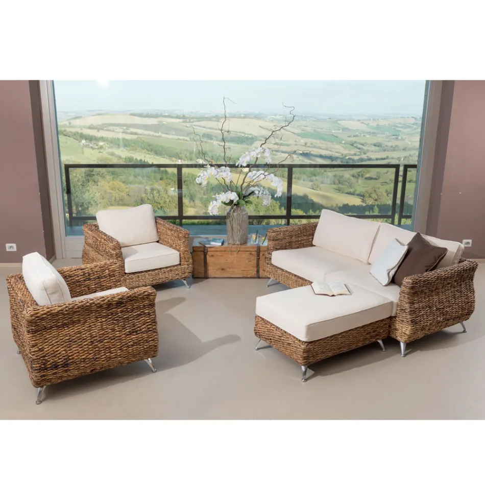 Pufe-mesa de centro ao ar livre em tecido de banana com almofada - Legolas Viadurini