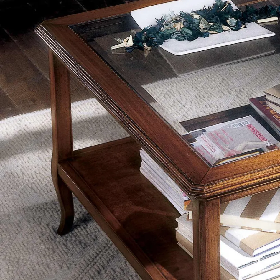 Mesa de centro quadrada para sala com tampo de vidro Made in Italy - Tepeyoti Viadurini