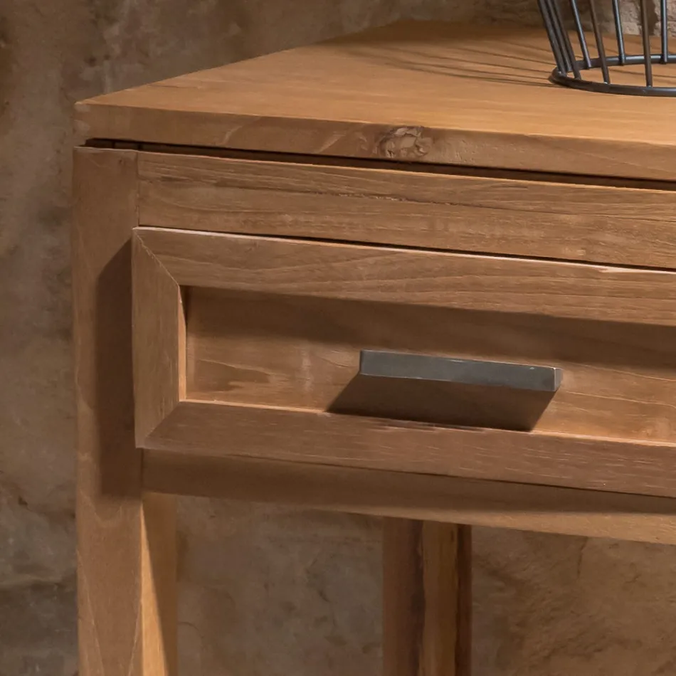 Mesa de centro em madeira maciça de teca com 1 gaveta - Acrílico Viadurini