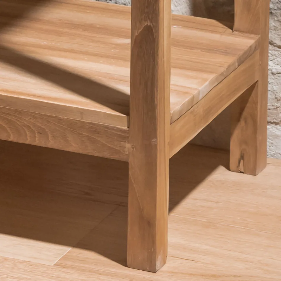 Mesa de centro em madeira maciça de teca com 1 gaveta - Acrílico Viadurini