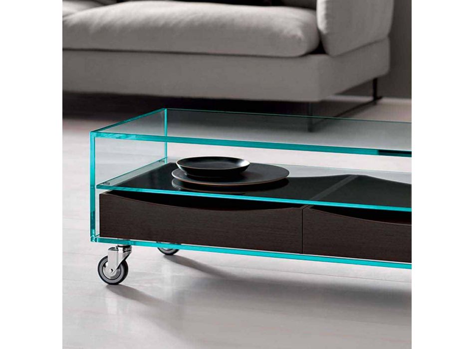 Mesa de centro retangular em vidro extraleve com gavetas fabricada em Itália - Ganzo Viadurini