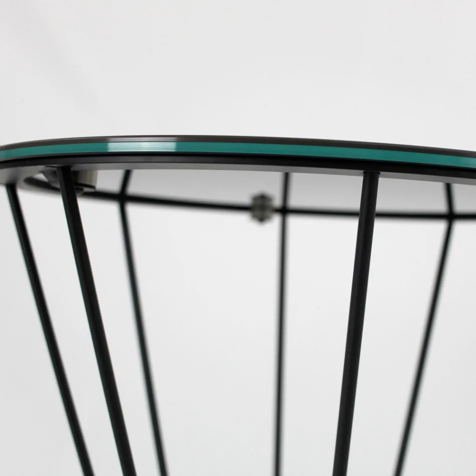 Mesa de centro redonda com base de aço e tampo de grés fabricado na Itália - Alisea Viadurini