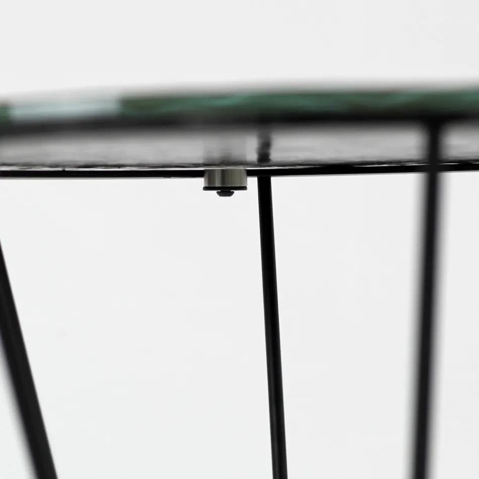 Mesa de centro redonda com base de aço e tampo de vidro fabricado na Itália - Alisea Viadurini