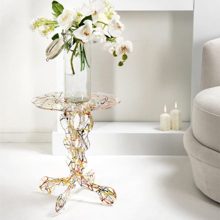 Mesa de centro redonda com diâmetro de 36 cm Janis design multicolorido, fabricado na Itália Viadurini