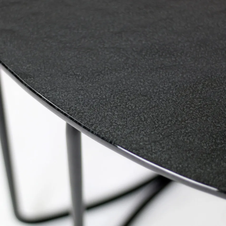 Mesa de centro redonda de vidro com base de 3 crescentes fabricada na Itália - Arepa Viadurini