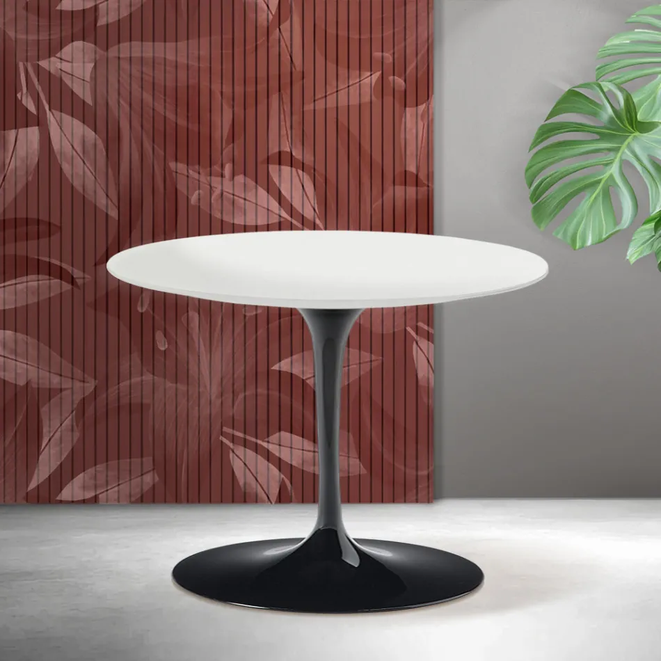 Mesa de centro redonda Saarinen Tulip, 41 cm de altura, em cerâmica Florim branca fosca - Scarlet Viadurini