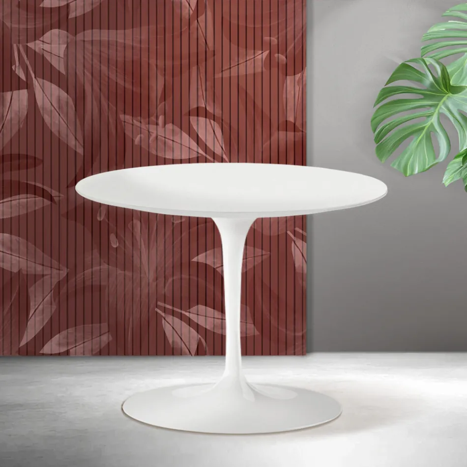 Mesa de centro redonda Saarinen Tulip, 41 cm de altura, em cerâmica Florim branca fosca - Scarlet Viadurini