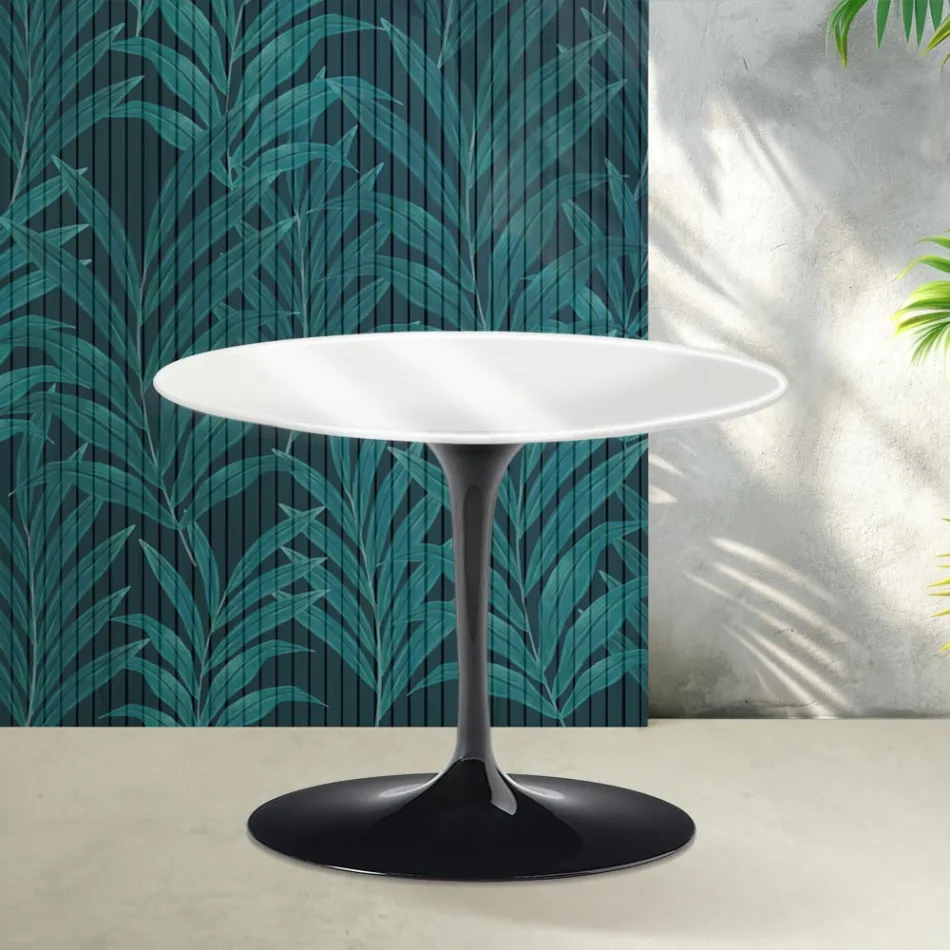 Mesa de centro redonda Saarinen Tulip, 41 cm de altura, em cerâmica Florim branca brilhante - Scarlet Viadurini