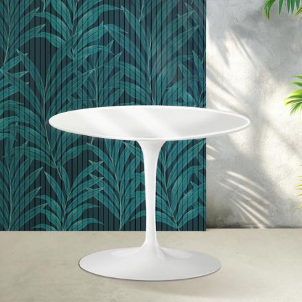 Mesa de centro redonda Saarinen Tulip, 41 cm de altura, em cerâmica Florim branca brilhante - Scarlet Viadurini