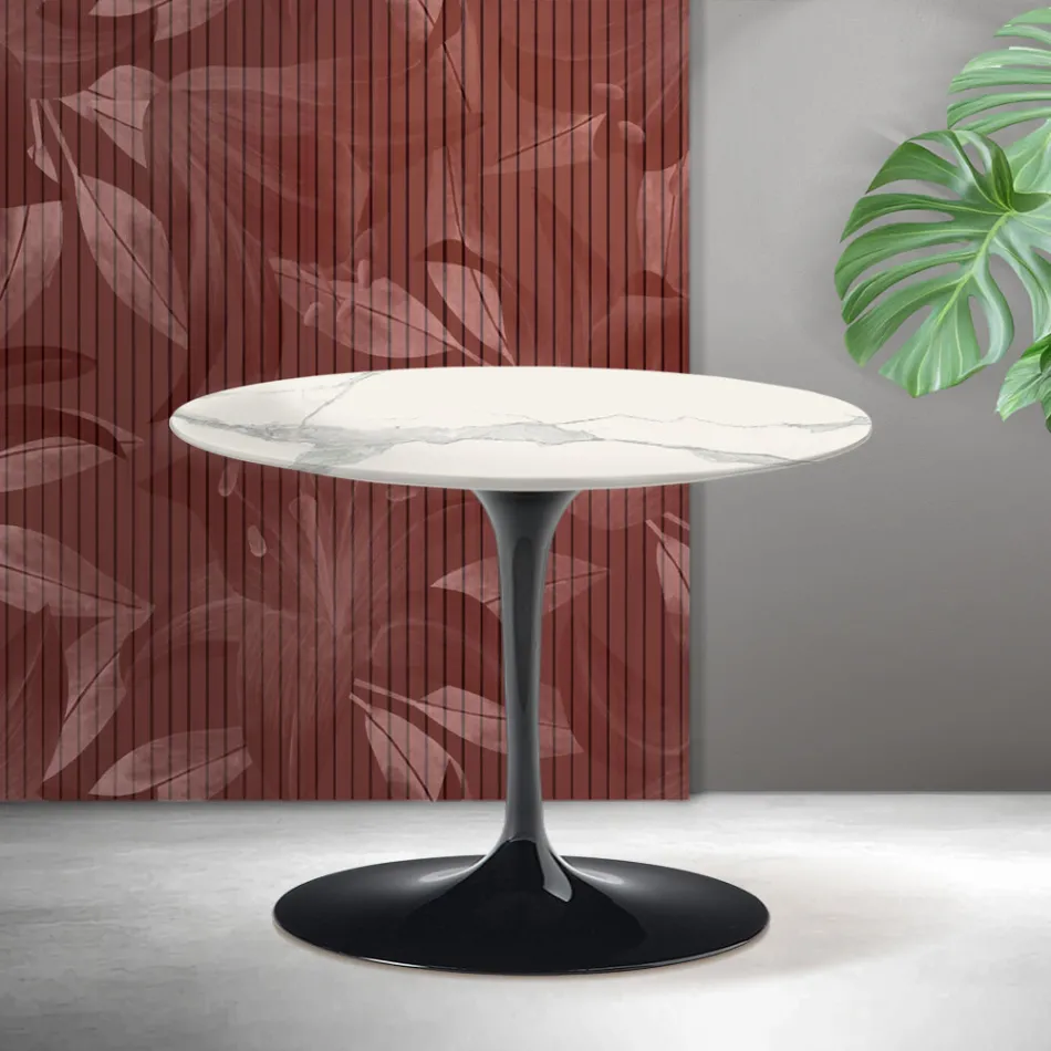 Mesa de centro redonda Saarinen Tulip, 41 cm de altura, em cerâmica fosca Florim Statuario - Vermelho Escarlate Viadurini
