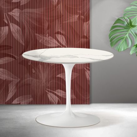 Mesa de centro redonda Saarinen Tulip, 41 cm de altura, em cerâmica fosca Florim Statuario - Vermelho Escarlate Viadurini