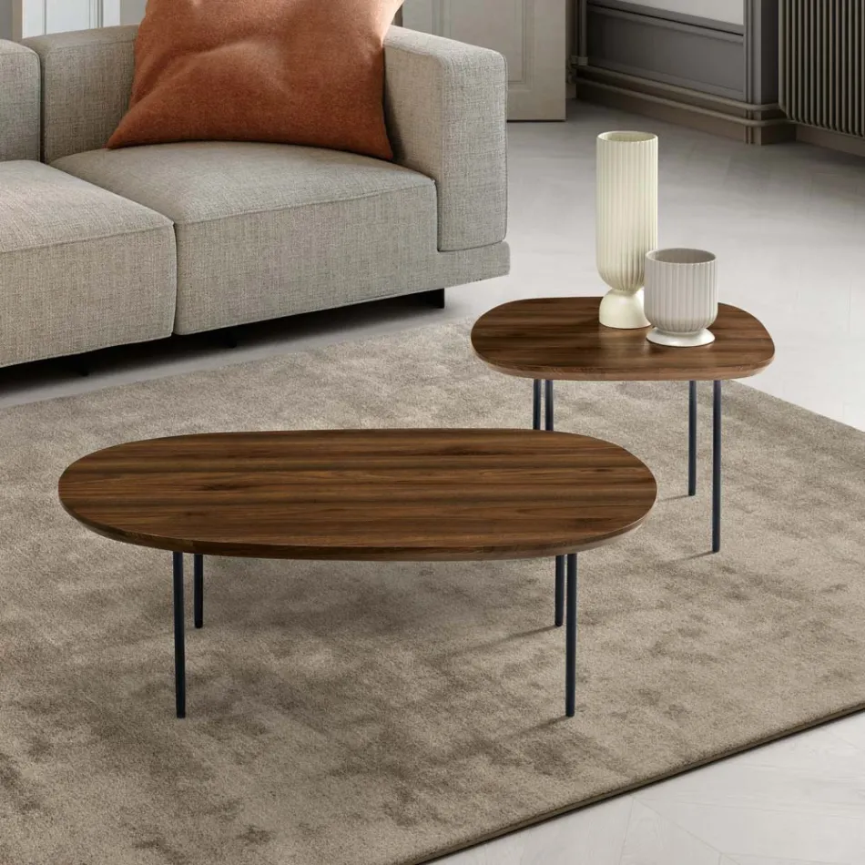 Mesa de centro em MDF com formato diferenciado, disponível em dois tamanhos e diversas cores - Navis Viadurini