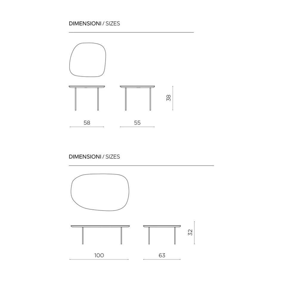 Mesa de centro em MDF com formato diferenciado, disponível em dois tamanhos e diversas cores - Navis Viadurini