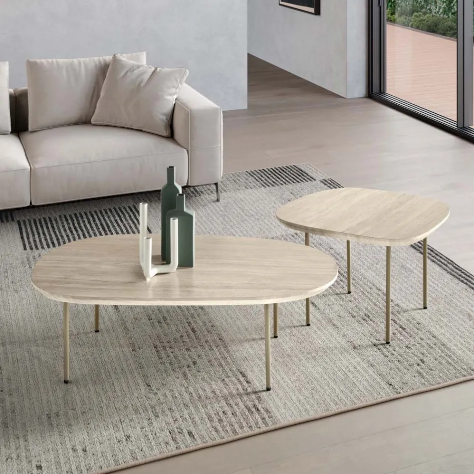 Mesa de centro em MDF com formato diferenciado, disponível em dois tamanhos e diversas cores - Navis Viadurini
