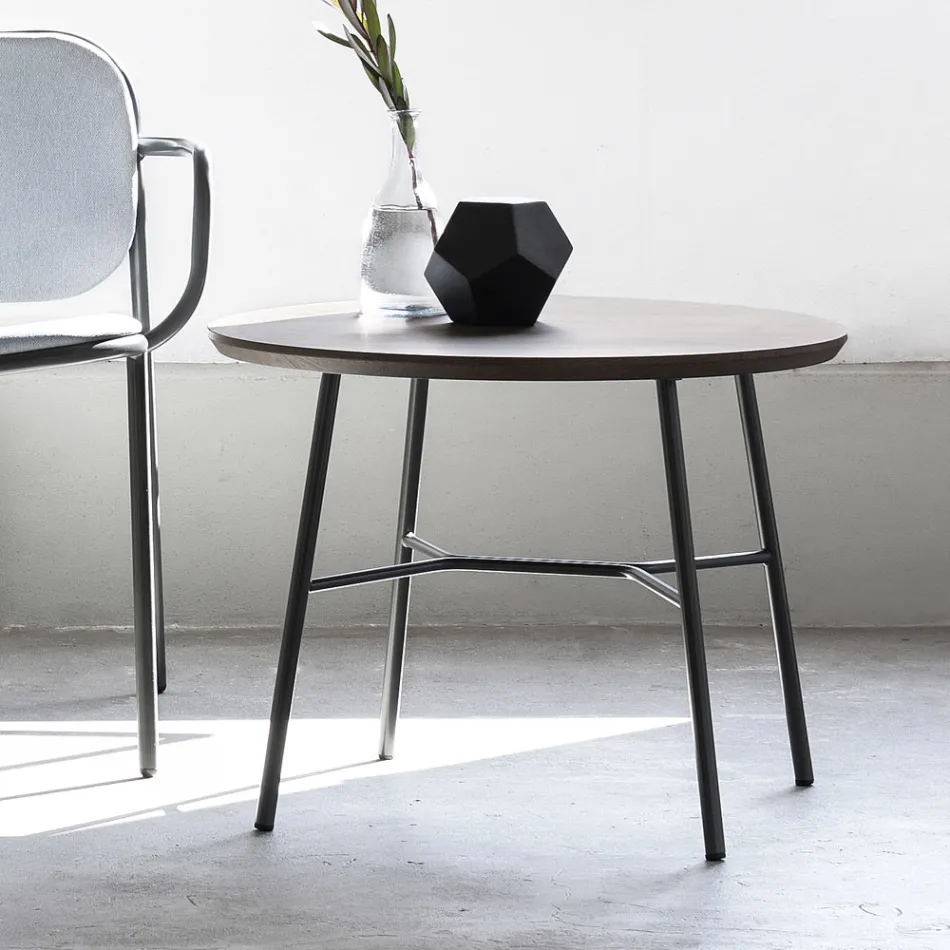 Mesa de centro com tampo redondo de madeira maciça made in Italy - Makino Viadurini