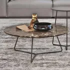 Mesa de centro com tampo redondo de mármore e base de metal Made in Italy - Gin Viadurini