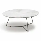 Mesa de centro com tampo redondo de mármore e base de metal Made in Italy - Gin Viadurini
