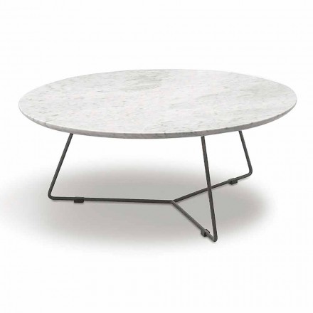 Mesa de centro com tampo redondo de mármore e base de metal Made in Italy - Gin Viadurini
