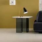 Mesa de centro lateral para sofá em vidro fumê e tampo redondo de cerâmica - Aleatório Viadurini