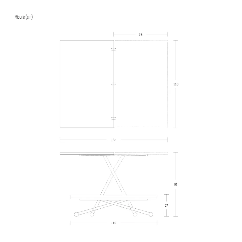 Mesa de centro transformável em metal e madeira Made in Italy - Veneris Viadurini